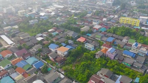 Aerial view of residential neighborhood. Urban housing development from above
