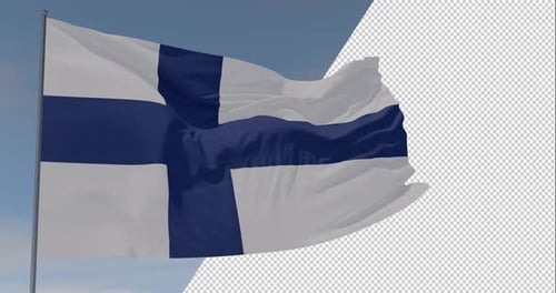 Finland Flag Waving Realistic Animation with Alpha Channel