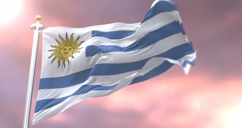 Realistic Waving Flag of Uruguay Animation Against a Bright Sky