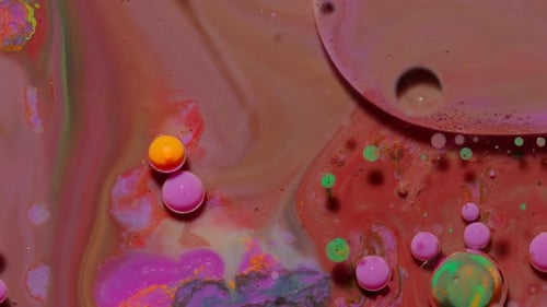 Fantastic Structure of Colorful Oil Paint and Ink Bubbles Chaotic Motion Abstract Colorful Paint