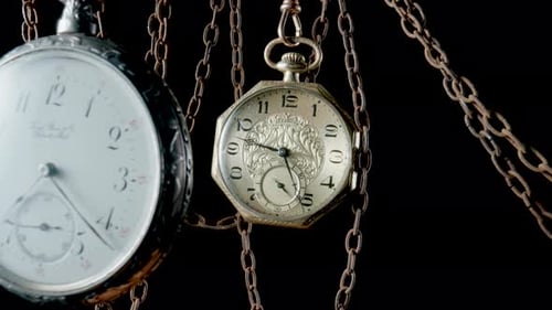 Gold and Silver Antique Pocket Watch Hanging on Old Rusty Chain