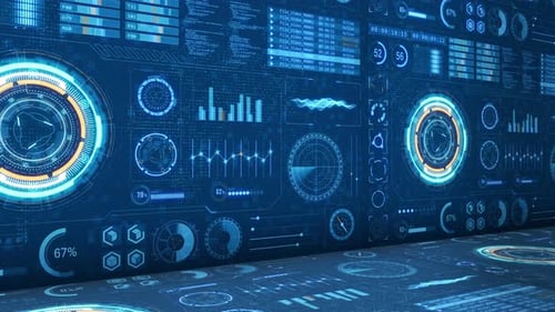 Futuristic HUD Interface with Animated Digital Data Elements