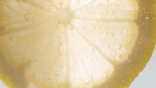 Lemon Slice in Fizzy Bubbling Water