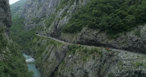 Aerial View of the Road in the Canyon of the River Moraca