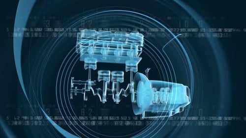 Futuristic Digital Engine X-Ray Animation with Data Overlay