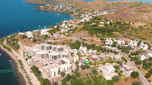 Bird Eye View of the City with Hotels and White Houses Onthe Ocean Coast at Noon