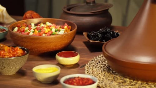 Assortment of Prepared Dishes on Table