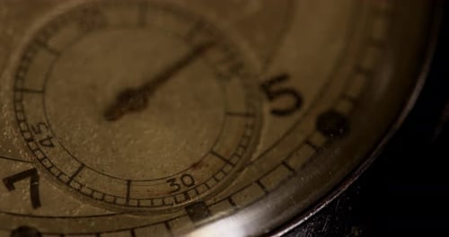 Antique Clock Face with Moving Hands in Close Up
