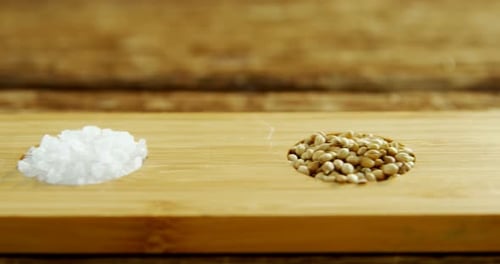 Seasonings on Wooden Board With Macro Detail