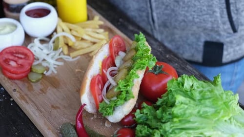 Hot Dog Preparation with Fresh Ingredients