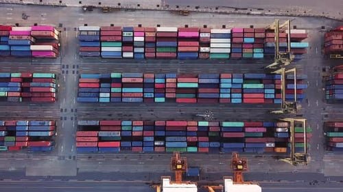 Aerial top view of container cargo ship in the export and import business and logistics