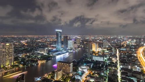 Bangkok Thailand At Night With Clouds Time Lapse