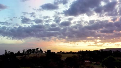 Sunset rural landscape aerial view. Nature scenery