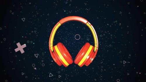 3D Rotating Red and Yellow Headphones Animation