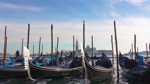 Venice Gondolas Floating on Water on Sunny Day