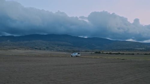 Aerial of Adventure Camping Van on Rural Road