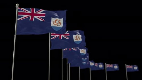 Anguilla National Flag Waving Animation on Poles