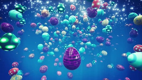 Floating Decorative Easter Eggs with Sparkling Light Background
