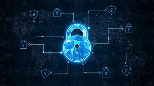 Blue Key with connection and data transfer futuristic technology abstract background