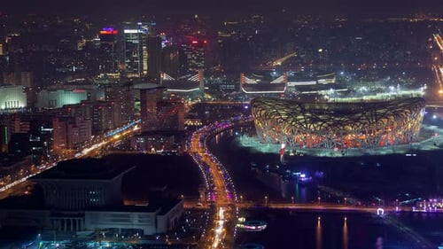 Beijing Aerial National Stadium in Beijing Olympic Park Zoom Out