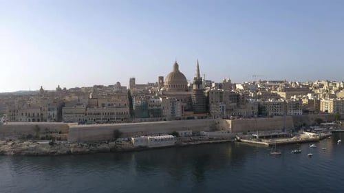 Aerial view of historical centre of Valletta with church dome,Malta.