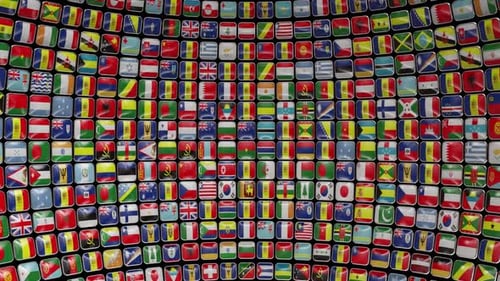 Animated 3D National Flags Grid Background Loop