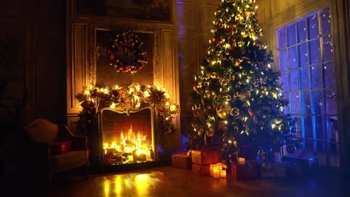 Cozy Christmas Fireplace and Decorated Tree