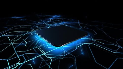 Digital Processor Chip Expanding Glowing Circuit Animation