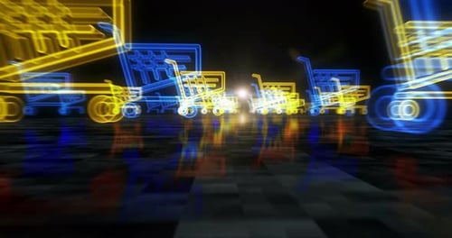 Futuristic Neon Shopping Carts E-commerce Animation