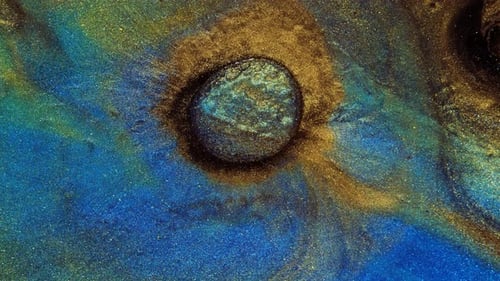 Abstract Gold and Blue Ink Swirls