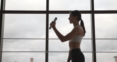 Young Fit Woman Exercise with Dumbbells in a Fitness Club