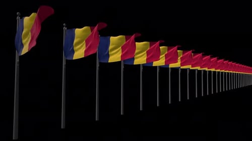 Waving Chad and Romania Flags Loop with Alpha Channel