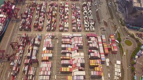 Aerial top view of container cargo ship in the export and import business and logistics