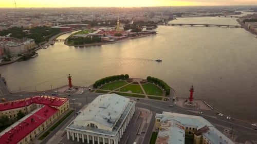 Aerial Wide Angle View of Petropavlovskaya Krepost and Vasilyevskiy Island of Saint-Petersburg
