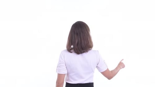 Rear View of Businesswoman with Short Hair Touching Something