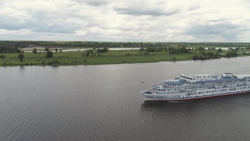 Cruise Ship River Aerial View