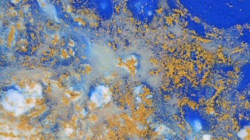Abstract Blue, White, and Gold Fluid Art