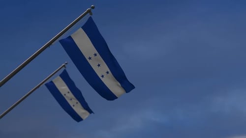 Honduras National Flag Waving in Realistic Blue Sky