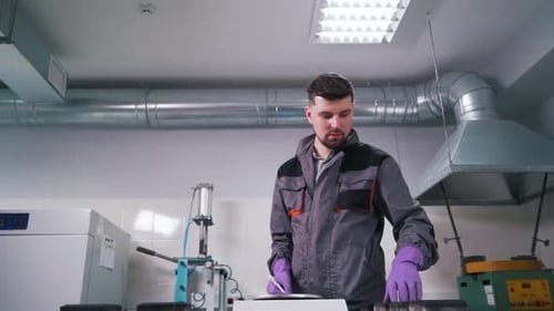 a Man Works in a Lab