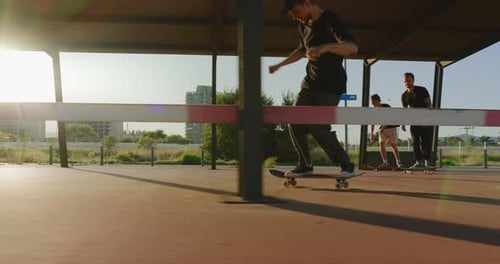 Cool Kids Teenagers Skateboard in Urban City Area