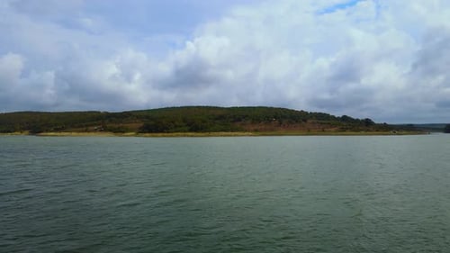 Lake view on a cloudy day, reservoir water, lake, water supply, landscape