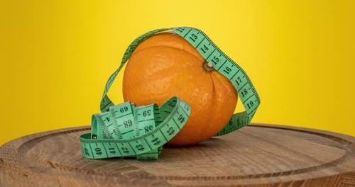 Orange Wrapped with Measuring Tape on Yellow Background