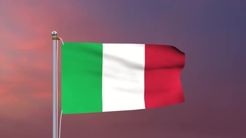 Realistic Waving Italian Flag on Pole against Sky