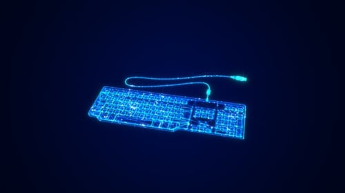 Futuristic Blue Wireframe Keyboard Loop Animation