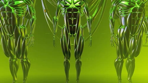 Futuristic Androids Connected to a Green Cybernetic System
