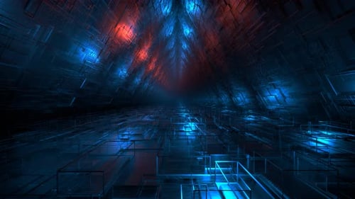 The movement of the camera along the corridor of the space ship. VJ loop.