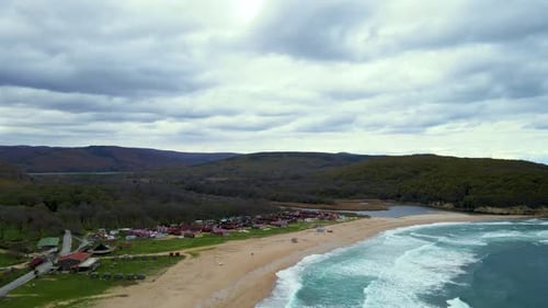 High and powerful waves coming fast to the beach, waves in winter day