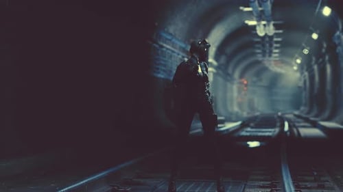 Postapocalyptic Woman in Subway Tonnel