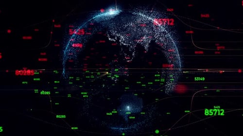 Animated Digital Global Network with Flowing Data Stream