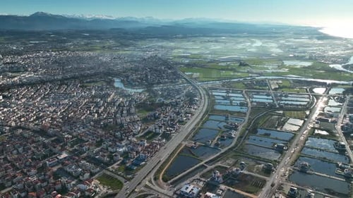A city built on water aerial view 4 K Turkey Manavgat